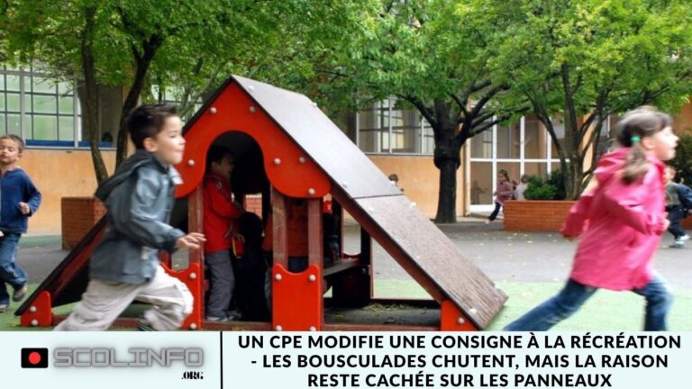 Un CPE modifie une consigne à la récréation – les bousculades chutent, mais la raison reste cachée sur les panneaux Un CPE modifie une consigne à la récréation - les bousculades chutent, mais la raison reste cachée sur les panneaux